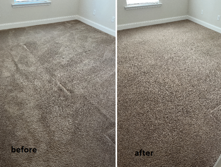 shows before and after results of re-stretching carpet to remove riplles